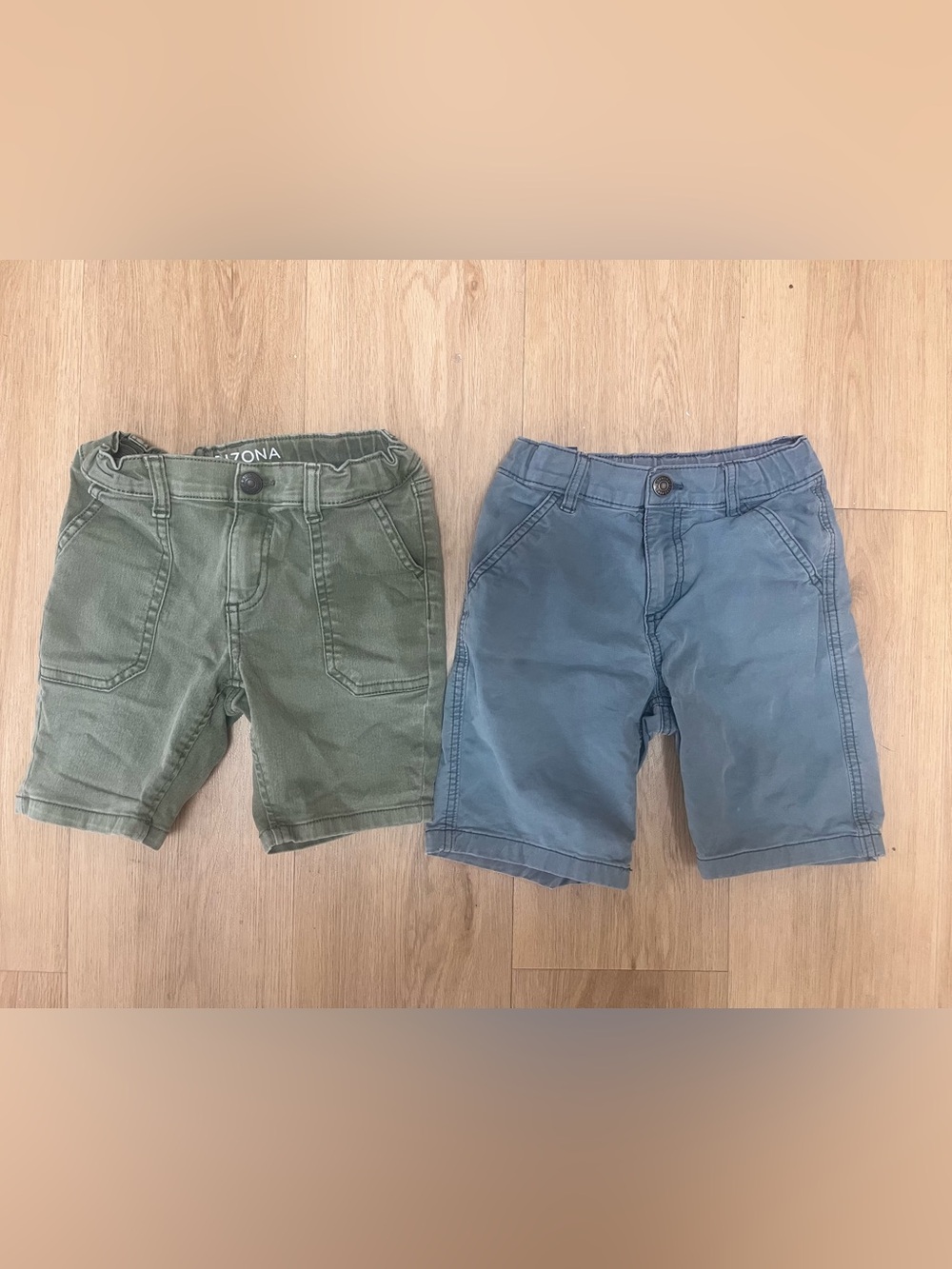 Arizona Jean Company Olive Green & Slate Blue Kids Cotton Shorts - 2 Pack